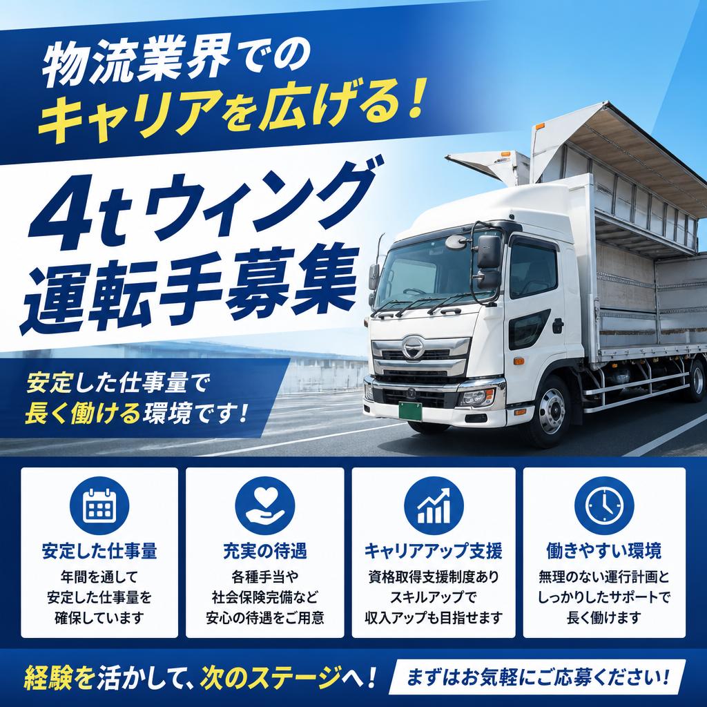 物流業界でのキャリアを広げる！4tウィング運転手募集